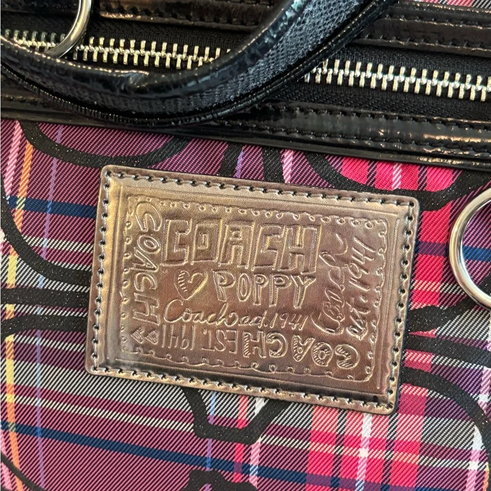 EUC Coach Poppy Pink and Black Shoulder Bag with Plaid Design - Picture 10 of 15